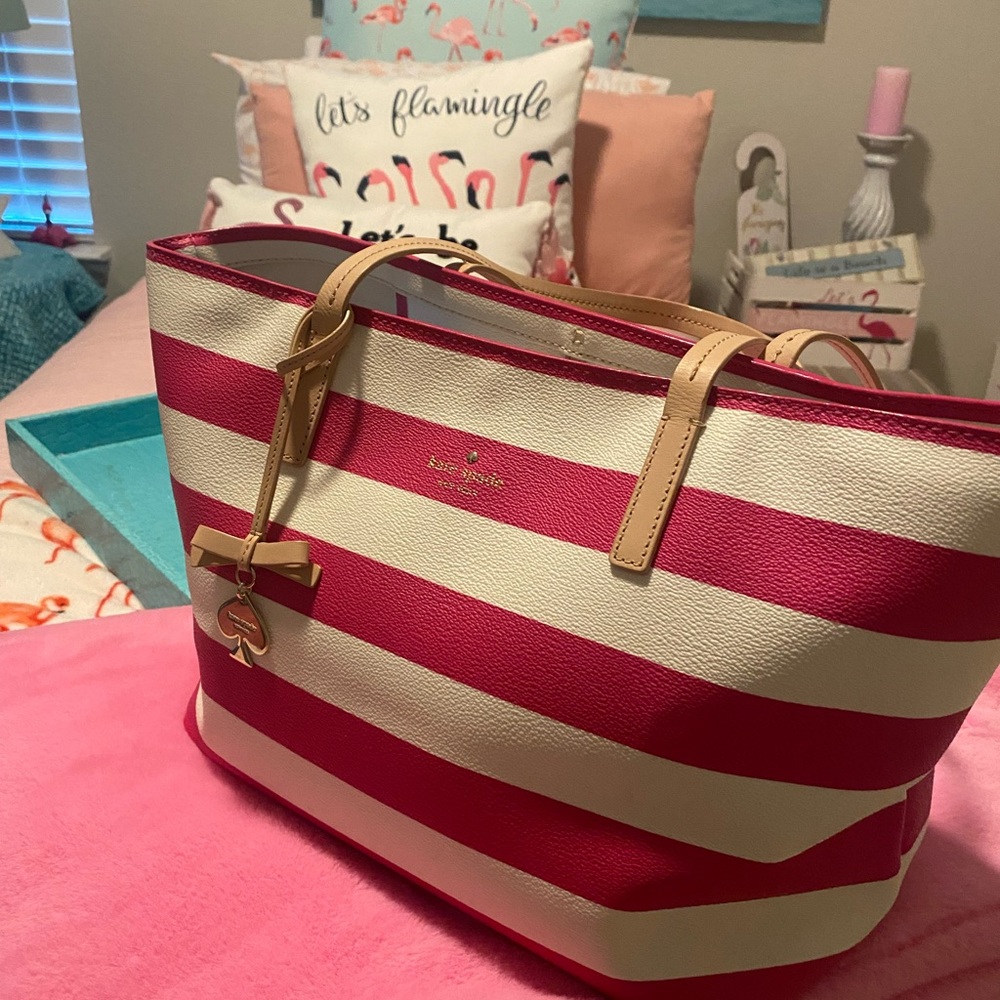 Pink and White medium size striped Kate Spade Tote